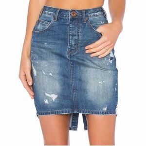 One Teaspoon Nasty Gal Collab Denim Mini Skirt Distressed 25 Boho Grunge Rock